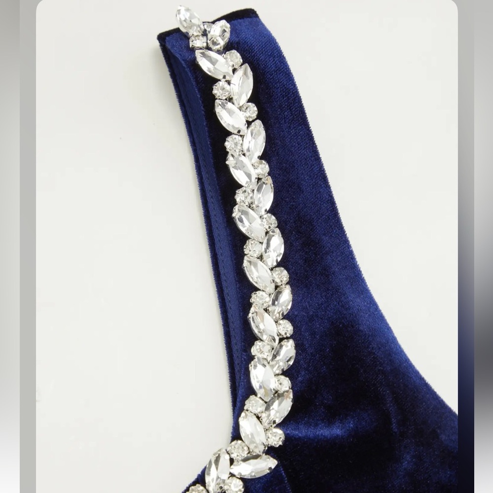 Cider VELVET U-NECKLINE RHINESTONE DRAPED RUCHED CORSET MINI DRESS M CC16-11 - Picture 4 of 6